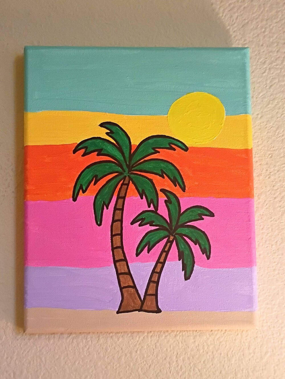 Tropical Palm Sunset Canvas Art - Green, Yellow, Orange, Pink, Purple